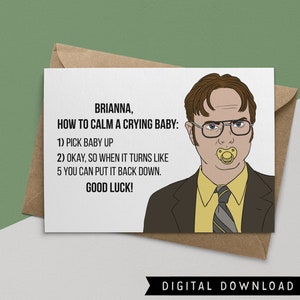 COMPRE 1 LEVE 1 DE GRAÇA! Cartão de chá de bebê para impressão - Download instantâneo - Presente Dwight Schrute - Cartão engraçado para recém-nascidos - Cartão para bebê