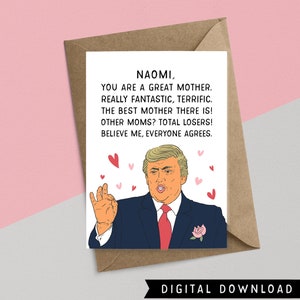 ¡COMPRA 1 Y OBTEN 1 GRATIS! Tarjeta de madres imprimible – Descarga instantánea – Tarjeta divertida – Regalo de mamá – Tarjeta Trump divertida – Día de las Madres Trump