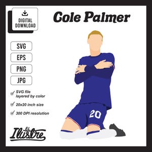 File SVG di Cole Palmer, file di taglio svg di calcio, EPS, PNG, jpg, clipart, alta risoluzione. Ottimo per biglietti, adesivi, magliette e altro ancora.