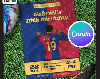 Lamine Yamal Biglietto d'invito per il compleanno, modello di compleanno modificabile, invito di compleanno stampabile, biglietto di compleanno per il calcio, download digitale