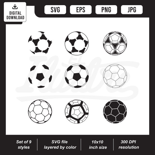 Soccer ball SVG Cutting File, EPS, PNG, jpg, Clipart, high resolution Great for Vinyl Decals, Stickers, T-Shirts, Mugs. Football.