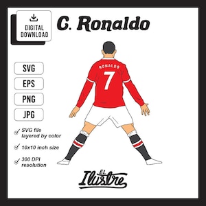 Cristiano Ronaldo SVG-Datei, Fußball Schneidedatei, EPS, PNG, Jpg, Clipart, hohe Auflösung Ideal für Karten, Aufkleber, T-Shirts und mehr.