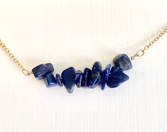 natural raw lapis lazuli, blue crystal stone necklace, September birthstone, birthday gift for her, boho, blue layering necklace, chakra