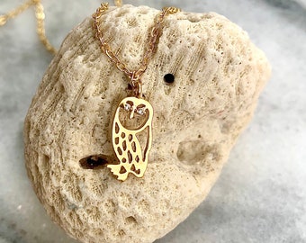 Beautiful delicate gold plated Owl with CZ eyes on non-tarnish gold plated chain, Birthday, friend, owl lover Christmas gift, owl jewelry
