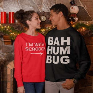 Scrooge & BAH HUMBUG His and Hers Christmas Pair Unisex Sweatshirt | his and hers xmas, matching christmas outfit, christmas jumpers
