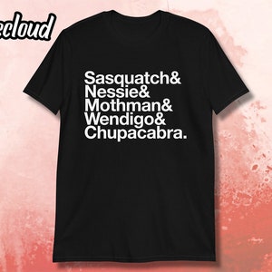 Cryptids List Unisex T-shirt | crypto zoology shirt, cryptids shirt, cryptid shirt, bigfoot shirt, mothman, cryptozoology, sasquatch shirt