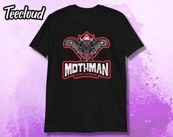 Mothman Distressed Sports Logo Unisex T-shirt | cryptid shirt, cryptozoology shirt, sasquatch shirt, chupacabra shirt, cryptid gift,