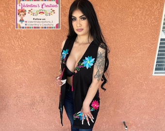 Long Mexican embroidered vest - Handmade clothing from Puebla