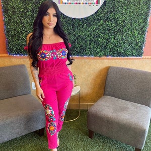 floral Jumpsuit- Embroider Palazzo -Mexican Jumper Dress