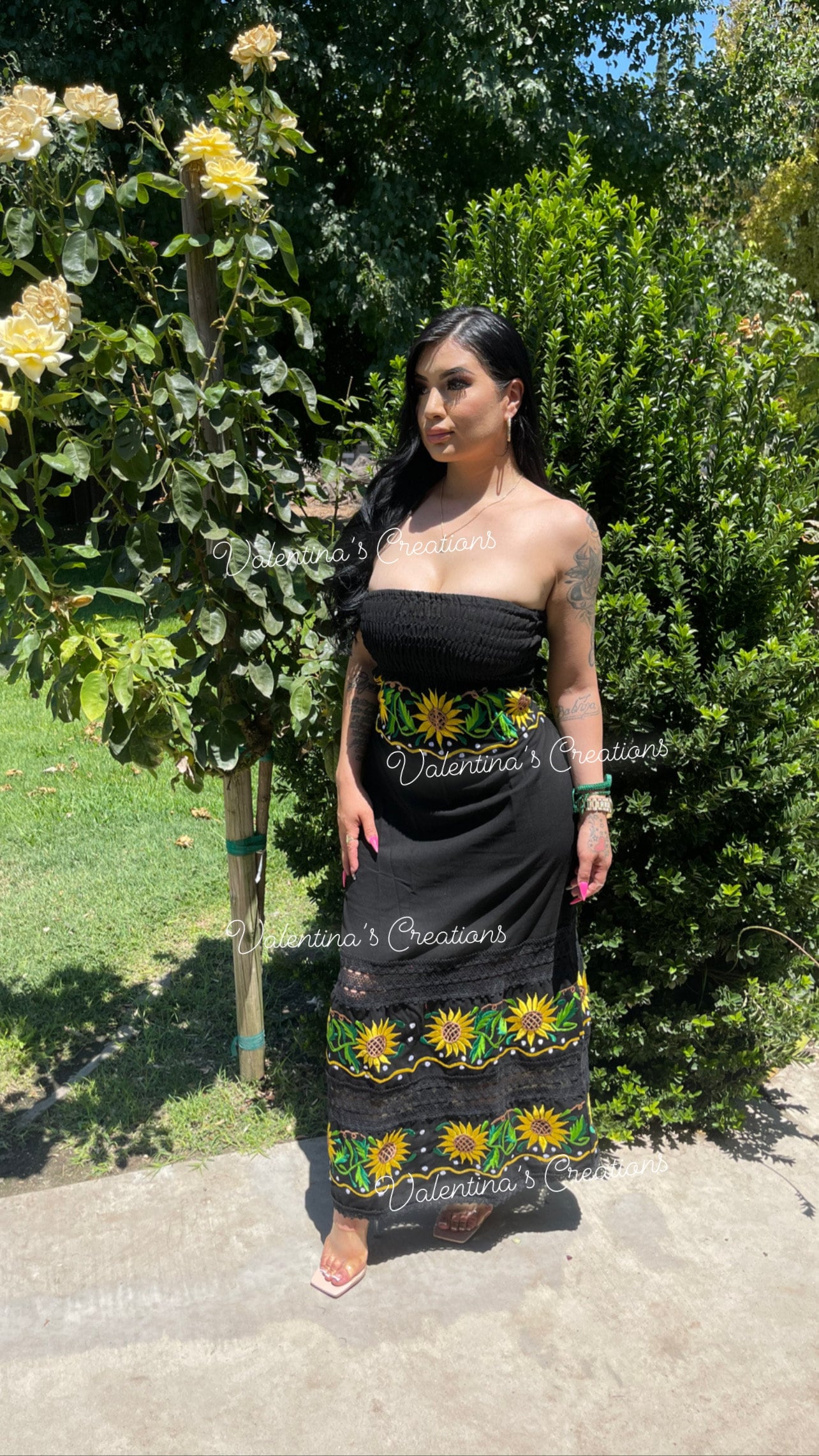 green emerald velvet dress Mexican Floral Embroidered Dress- S-2x main image 0