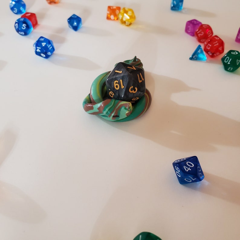swirly snake dice holder and tabletop gaming friend. Snake Companion dungeons and dragons dice holding familiar Tabletop Familiar