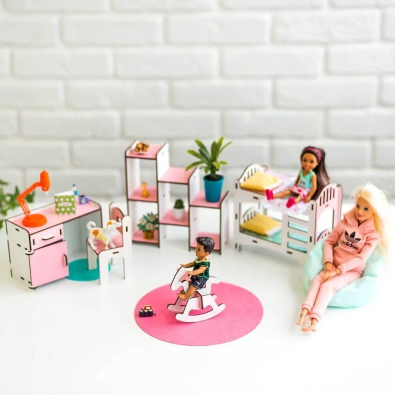 Furniture set kids room Set furniture for barbie Wooden doll | Etsy