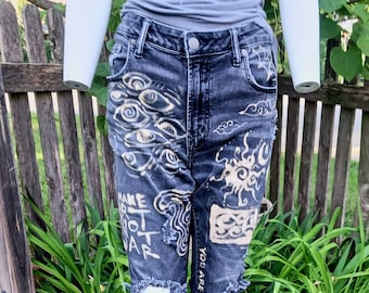 Bleach Dyed Grunge Jeans 34x32 - Etsy