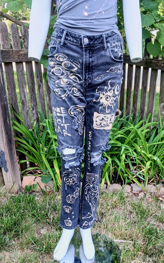 Bleach Dyed Grunge Jeans 34x32 American Eagle Brand Airflex+