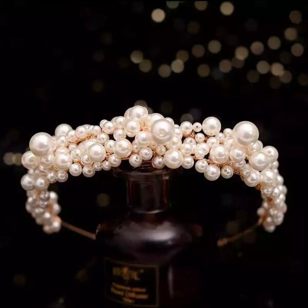 Sapphine - bridal pearl headband, wedding headband crown, pearl headband.