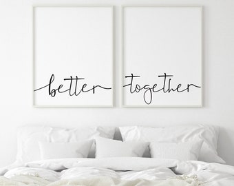 Mejor juntos arte imprimible, conjunto de 2 impresiones, mejor juntos cita impresión, decoración de la habitación de la pareja, impresiones de dormitorio de la pareja * Descarga instantánea *