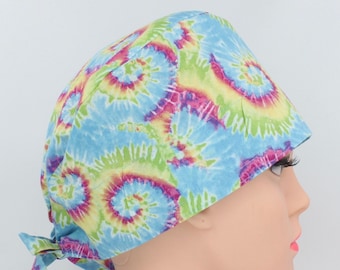 Tie Dye Cotton 4.5" Tall Handmade Scrub Cap for Women