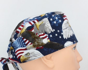 Patriotic Scrub Cap American Eagle Scrub Cap with Elastic Closure and Ties These Colors Don't Run Scrub Cap