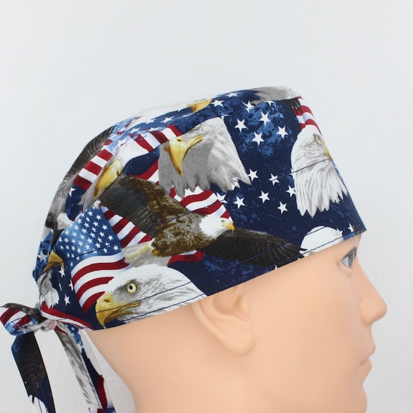 Mens American Eagle Scrub Cap, Mens Scrub cap, Medical cap, Medical hat, Mens Doctor cap, Tie cap, Nurse bonnet, surgical cap, Mens OR cap