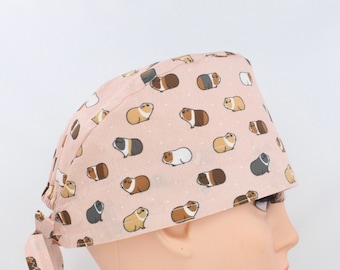 Guinea Pigs on Peach Cotton, Handmade Medical Hat for Women