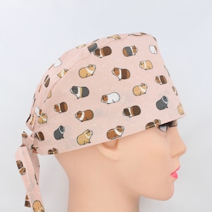 Guinea Pigs on Peach Medical Bonnet, Doctor Scrub Cap, Surgical Cap, Nurse Cap.   Enjoy FREE shipping when you spend 35 dollars or more!