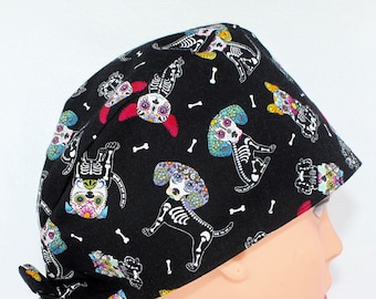 Dog Skeletons 4.5" Tall Cotton Handmade Scrub Cap for Women
