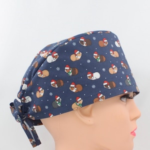 Christmas Guinea Pigs Womens Scrub Cap SMALL-MEDIUM Medical Cap, Doctor Cap, Tie Cap. Enjoy FREE shipping when you spend 35 dollars or more!