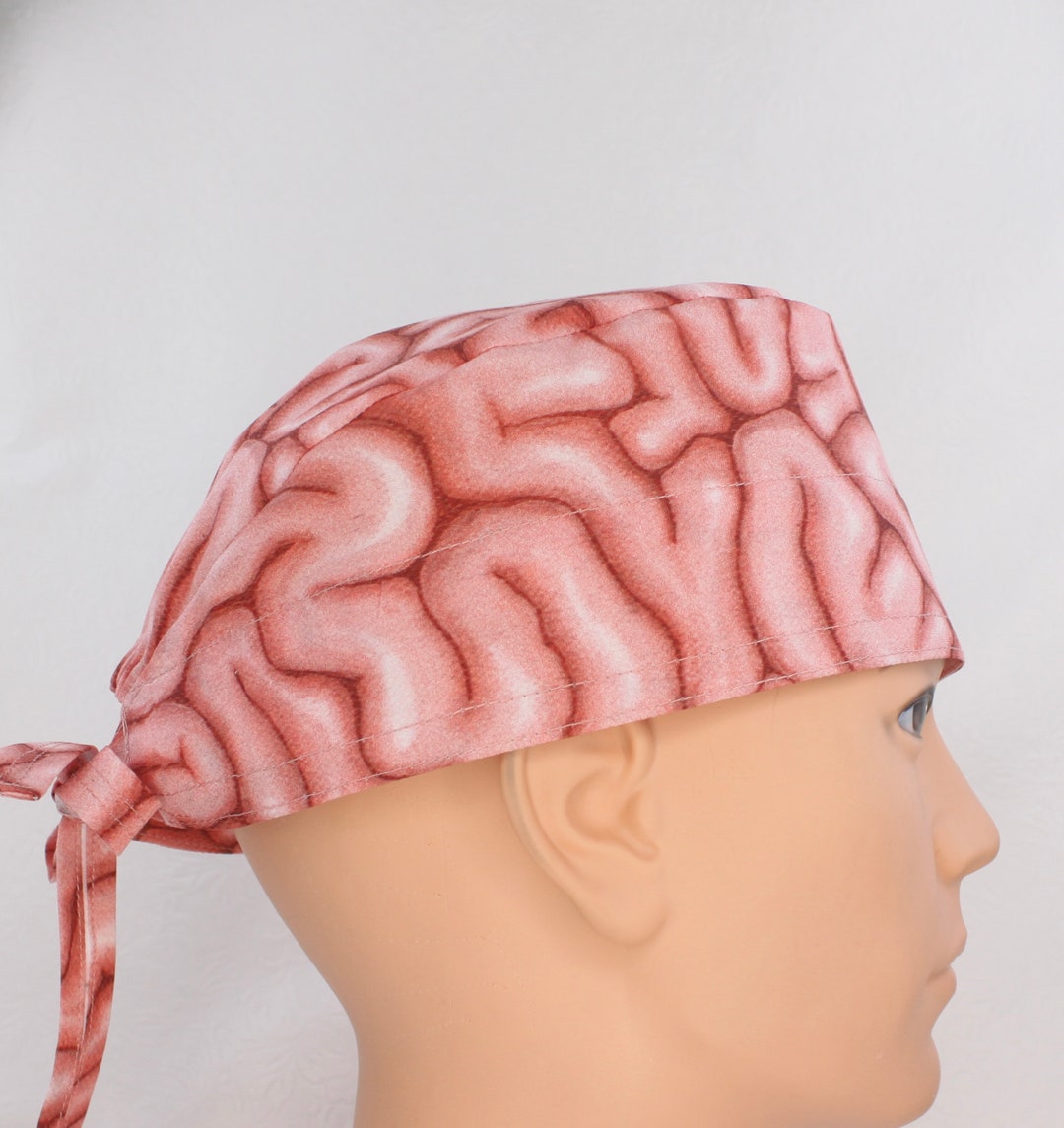 Brains Mens Scrub Cap, Medical Cap, Doctor Cap, Tie Cap, Nurse