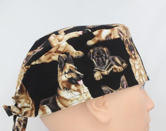 German Shepherd Dog 3.5" Tall Handmade Cotton Men's Scrub Cap