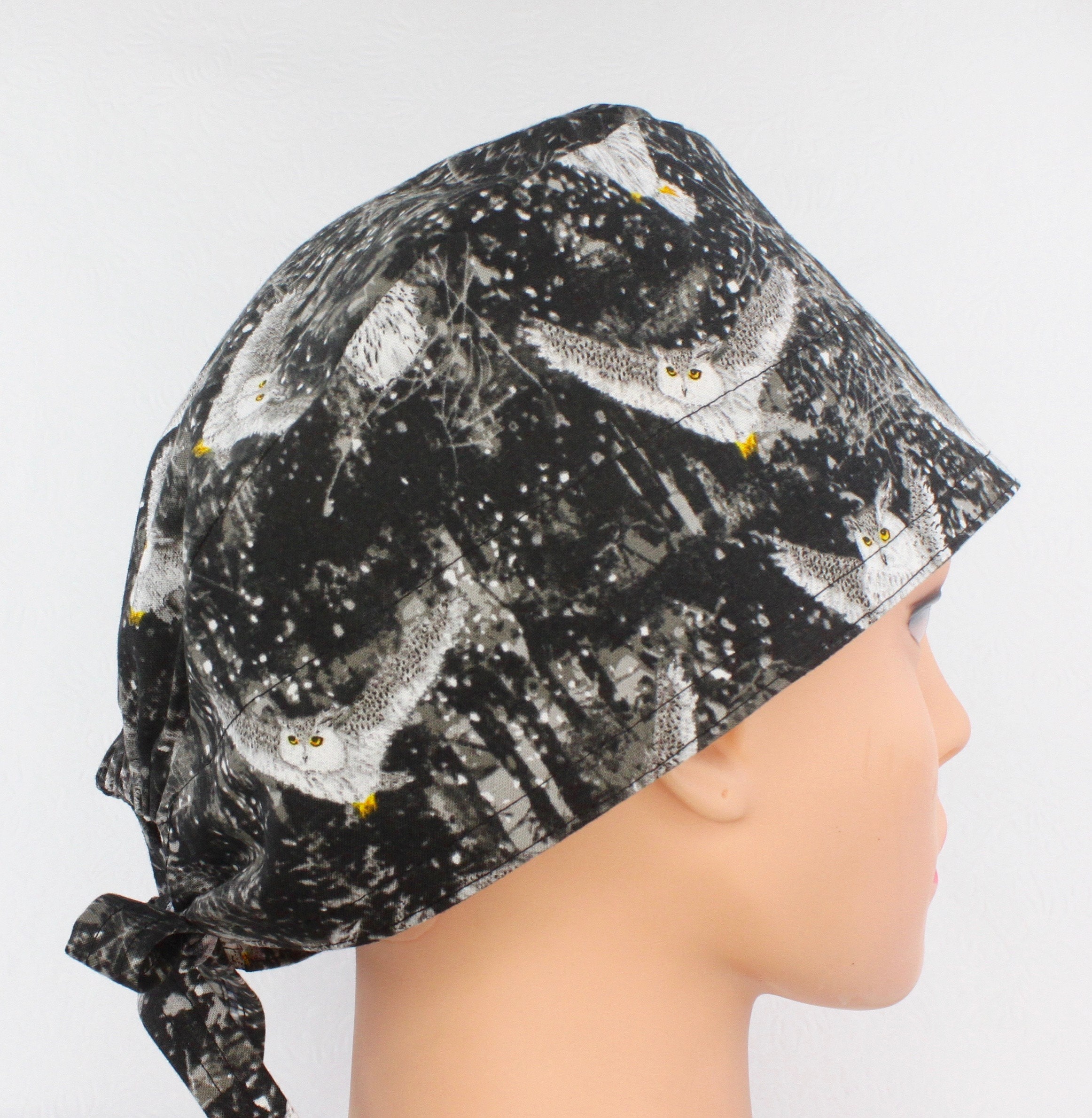 Night Owl Cotton 4.5" tall Handmade Scrub Cap for Women