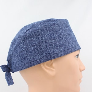 Blue Burlap Print Mens Scrub Cap, Mens OR Cap, Medical Cap, Doctor Cap.   Enjoy FREE shipping when you spend 35 dollars or more!