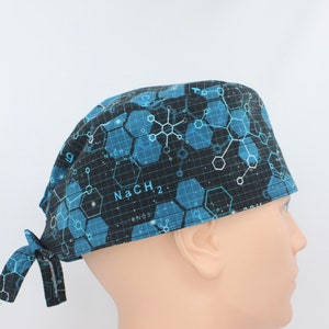 Molecular Blue Mens Scrub Cap, Mens OR Cap, Medical Cap, Doctor Cap, Tie Cap.   Enjoy FREE shipping when you spend 35 dollars or more!