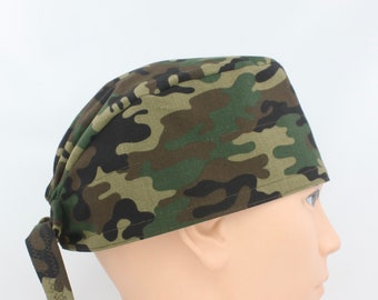 Camouflage Mens 3.5" Tall Cotton Handmade Scrub Cap for Men