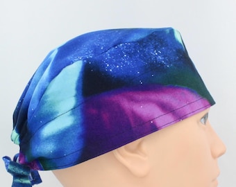 Aurora Borealis Cotton 3.5" tall Handmade Scrub Cap for Men