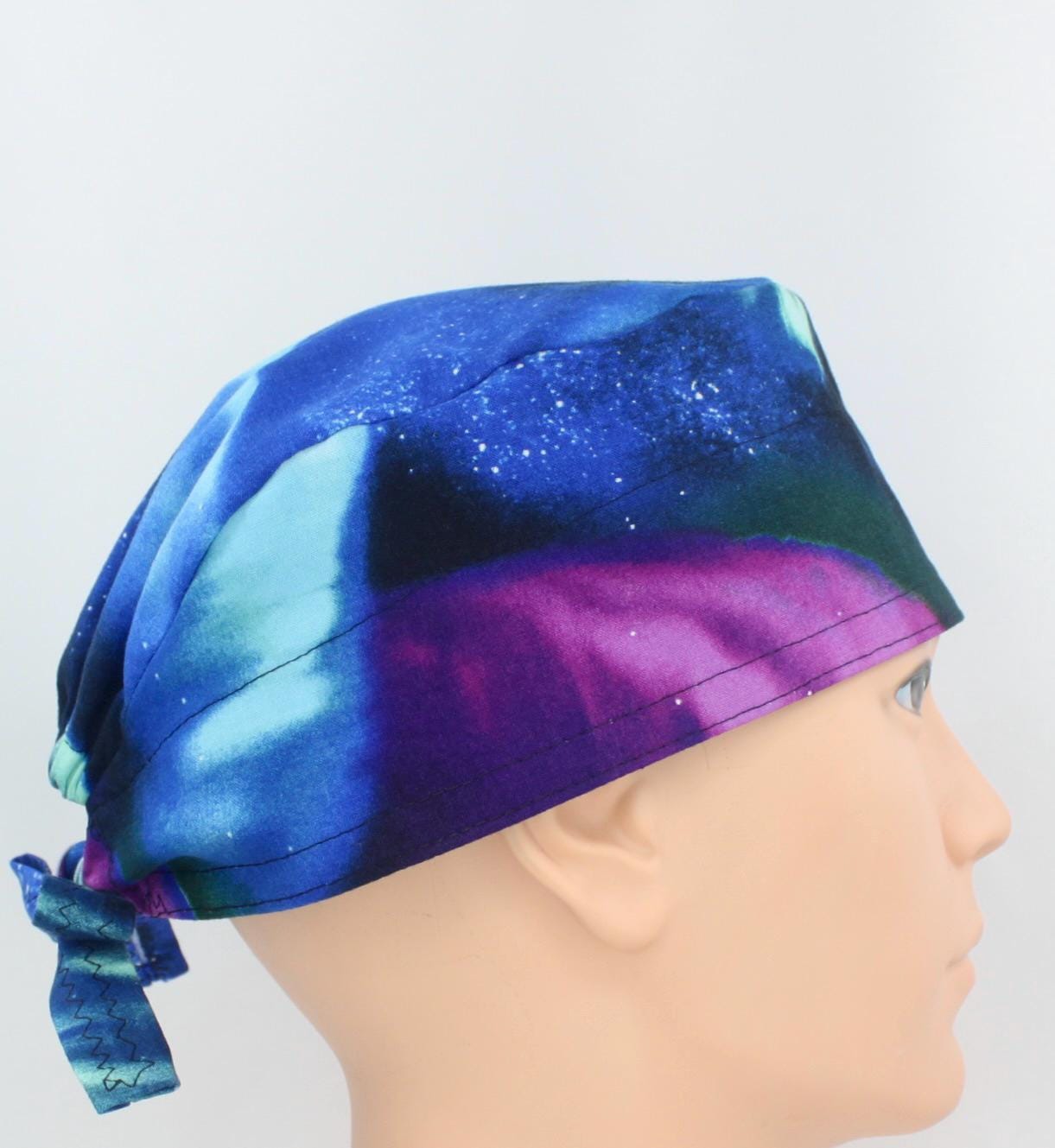 Aurora Borealis Cotton 3.5" tall Handmade Scrub Cap for Men