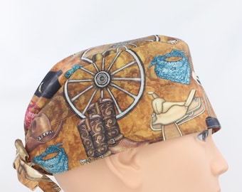 Western Saddles, Hats, and Wheels Cotton 3.5" tall Handmade Scrub Cap for Men