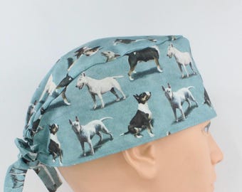 Bull Terrier Print Cotton 3.5" tall Handmade Scrub Cap for Men
