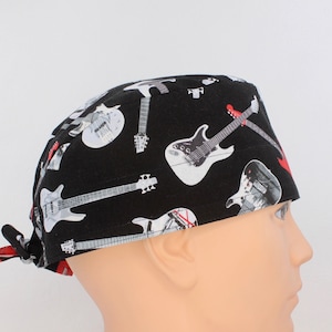 Red Guitar Mens Scrub Cap, Mens OR Cap, Medical Cap, Doctor Cap, Tie Cap.   Enjoy FREE shipping when you spend 35 dollars or more!