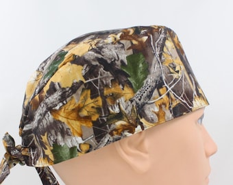 Woods Camo Dark Cotton 3.5" tall Handmade Scrub Cap for Men