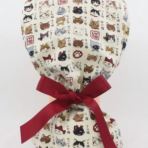 Japanese Cats Ponytail Handmade Cotton Scrub Cap for Women