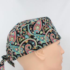 Paisley Teal and Salmon Mens Scrub Cap, Mens OR Cap, Medical Cap, Doctor Cap.   Enjoy FREE shipping when you spend 35 dollars or more!