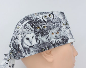 Owls 3.5" Tall Handmade Cotton Scrub Cap for Men