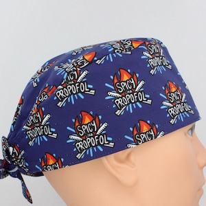 Spicy Like Propofol Blue Mens Scrub Cap, Anesthesiologist Cap, Mens OR Cap.   Enjoy FREE shipping when you spend 35 dollars or more!