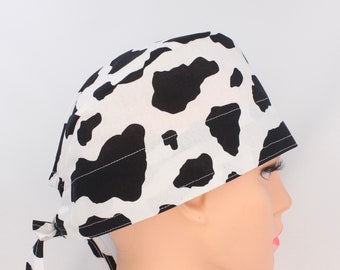 Cow Print Handmade Cotton Medical Bonnet for Women