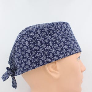 Navy with White Circles Mens Scrub Cap, Mens OR Cap, Medical Cap, Doctor Cap.   Enjoy FREE shipping when you spend 35 dollars or more!
