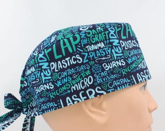 Surgery Words Plastic Surgery Cotton 3.5" tall Handmade Scrub for Men Cap for Men
