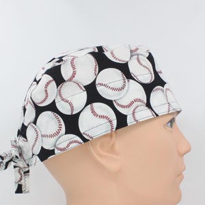 Baseballs Mens Scrub cap, Mens OR Cap, Medical Cap, Doctor Cap, Tie Cap.   Enjoy FREE shipping when you spend 35 dollars or more!