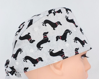 Dachshund Print Handmade Cotton Scrub Cap for Women