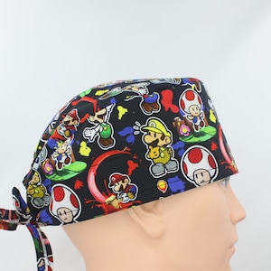 Video Game Character Cotton 3.5&quot; tall Handmade Scrub Cap: Medical, Nurse, Doctor, OR, Surgeon, Pediatrics, Veterinarian, Dentist