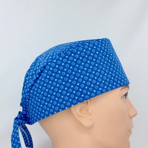 Blue Dots Mens Scrub Cap, Mens OR Cap, Medical Cap, Doctor Cap, Tie Cap.   Enjoy FREE shipping when you spend 35 dollars or more!